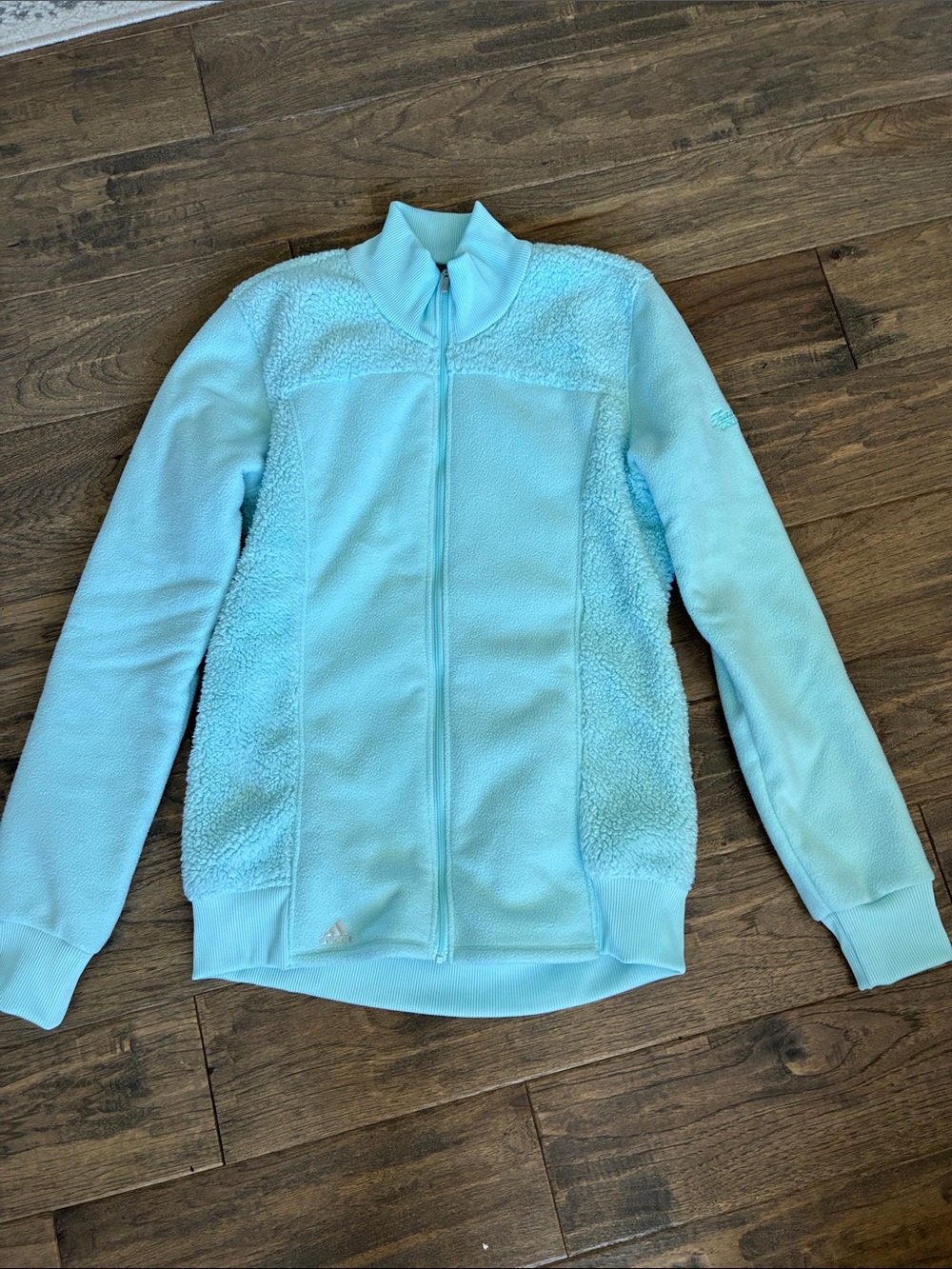 adidas Light Aqua Blue Teddy Fleece Full-Zip Jacket